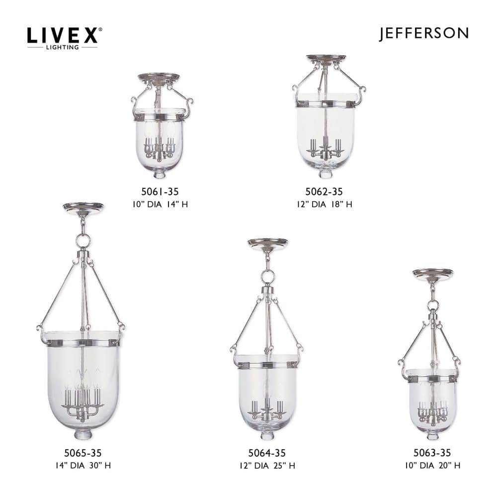 Elegant Jefferson 3-Light Chandelier in Polished Nickel with Clear Glass