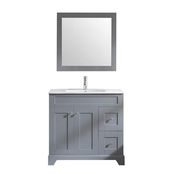 Wonline Wonline 35.43 in. W x 17.72 in. D x 33.5 in. H Single Sink Bathroom Vanity in Dark Grey with Vanity Top and Mirror