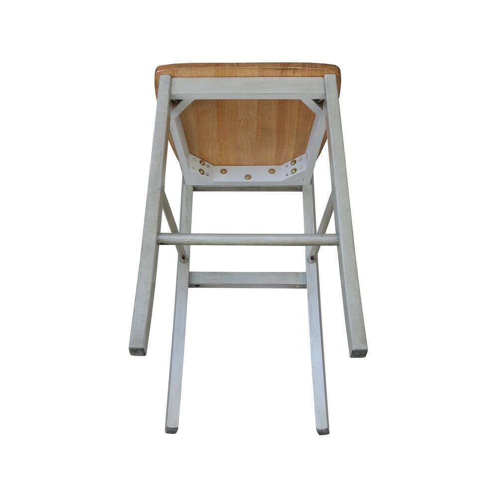 Distressed Hickory and Stone X-Back Wood Bar Stool