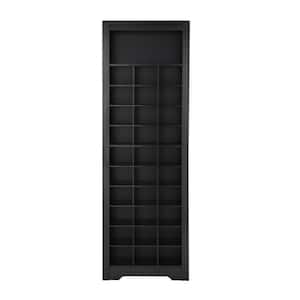 Modern Tall 73.8 in. H x 24.4 in. W Black Wood Shoe Storage Cabinet, 30 Cubby Console for Hallway, Bedroom