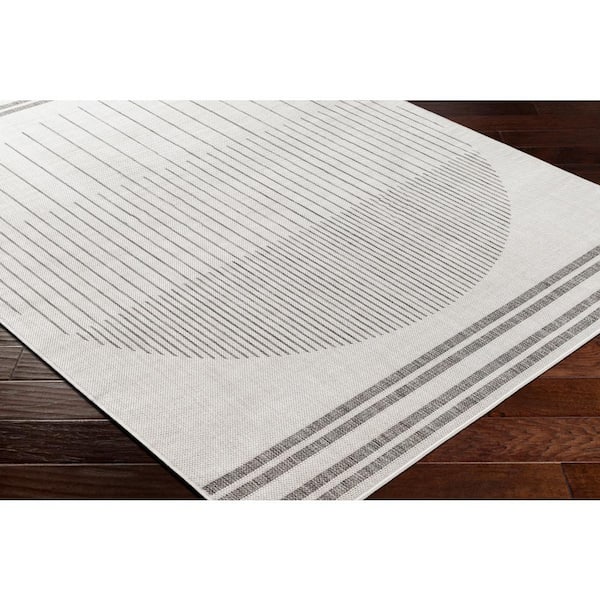 Long Beach Light Gray Circle 3 ft. x 7 ft. Indoor/Outdoor Runner Indoor/Outdoor Area Rug