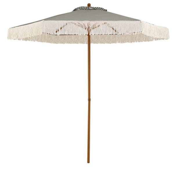 7 ft. Outdoor Patio Umbrella Beach Umbrella with Fringe Sun-Protective and Boho Tassel in Green