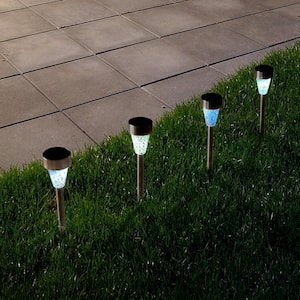 Stainless Steel Outdoor Integrated LED Landscape Path Solar Powered Mosaic Pillar Lights (4-Pack)