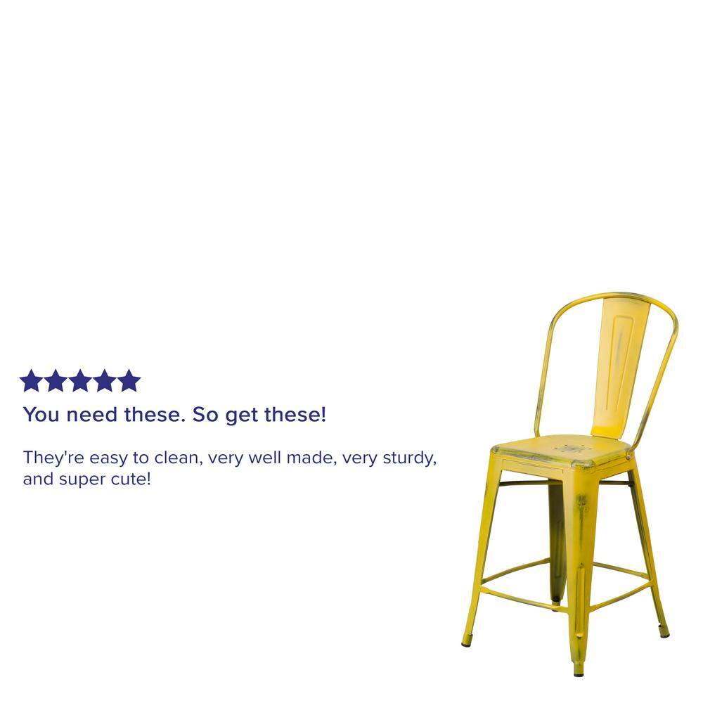 24" Yellow Distressed Metal Indoor-Outdoor Counter Stool