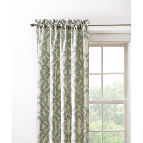 Home Decorators Collection Semi-Opaque Waveland 108 in. L Cotton Drapery Panel in Green Blue