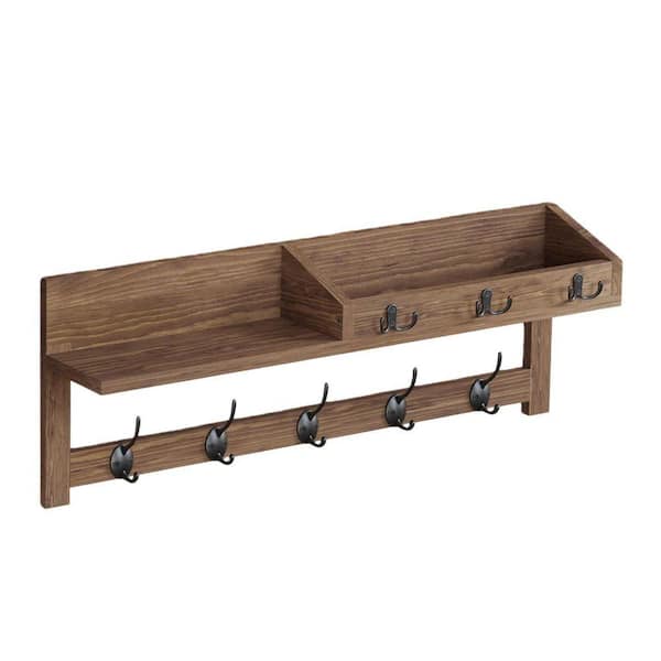 Angel Sar 26.57 in. Brown Entryway Wall Mounted Wood Coat Rack with 5 ...