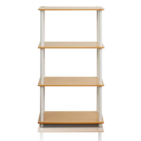 Furinno 43.25 in. Beech/White Plastic 4-shelf Etagere Bookcase with Open Back