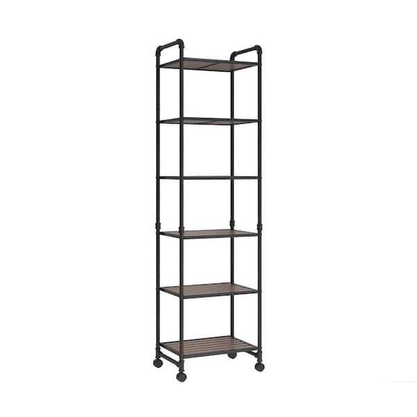 Amucolo 16.1 in. x W 12.2 in. H x 63.5 in. D 6-tier Metal Rectangular Bathroom Storage Tower Storage Shelf with Wheels in Brown