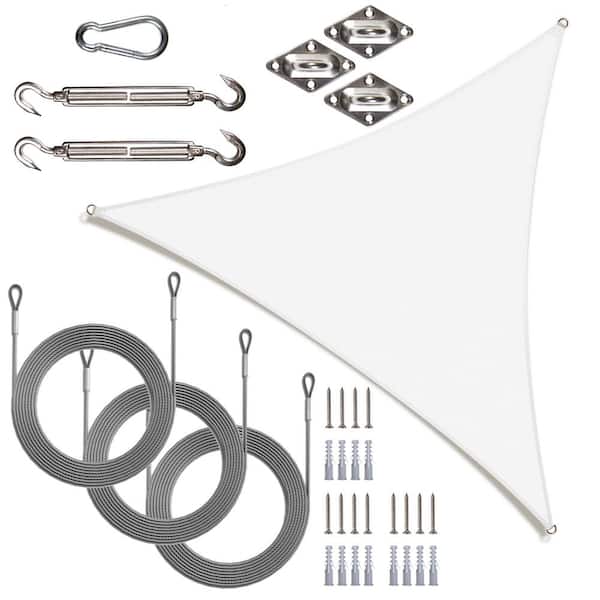 10 ft. x 10 ft. x 10 ft. White Equilateral Triangle Sun Shade Sail Screen Canopy with Installation Hardware kit and Rope