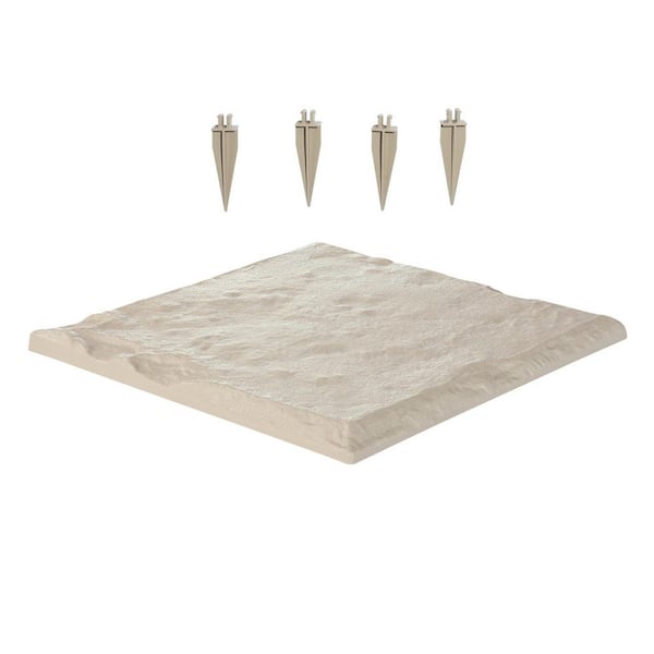 Beige Garden Stepping Stones, 4Pcs 15.5 x 15.5 in., Decorative with Stakes, Weather-Resistant Pavers, Outdoor Walkway