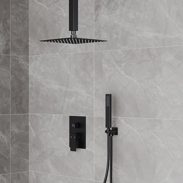 EVERSTEIN Single-Handle 2-Spray Wall Mount 10 in. Shower Faucet 2.5 GPM with Anti Scald with Hand Shower in. Black