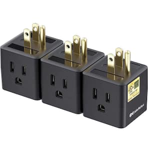 Multi-Plug 15 Amp Power Cube Tap 3-Outlet Splitter Adapter, Black (3-Pack)
