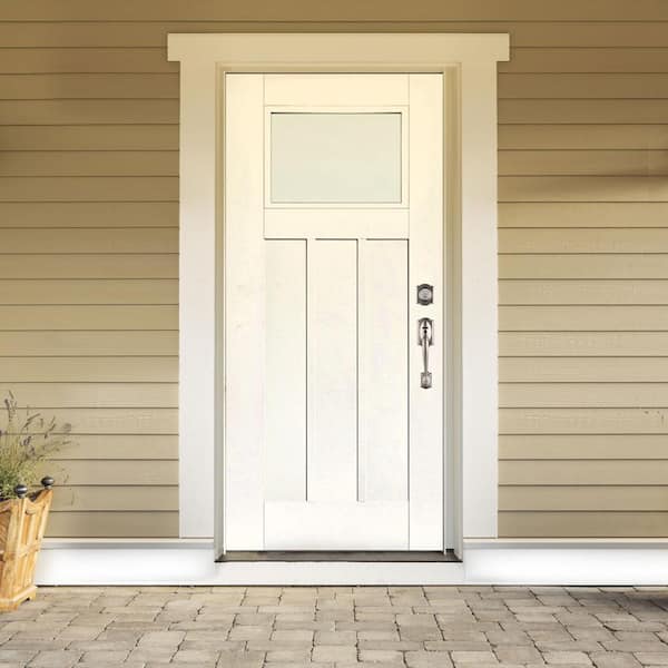 National Door Company ZZ13843L Fiberglass Smooth, Brilliant White, Left  Hand in-Swing, Exterior Prehung Door, Heirloom Master Large Oval, 36x80  with