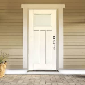 36 in. x 80 in. Smooth White Left-Hand Inswing LowE Classic Craftsman Finished Fiberglass Prehung Front Door