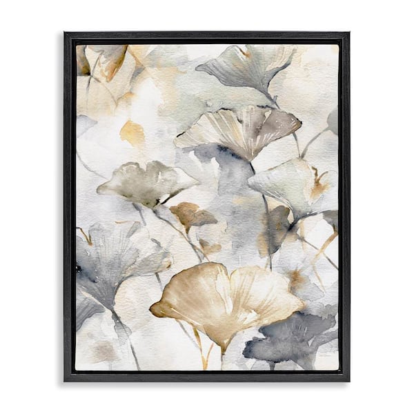 Stupell Industries Beige and Grey Gingkoes by Carol Robinson Black Floater Frame Nature Graphic Art Print 21 in. x 17 in.