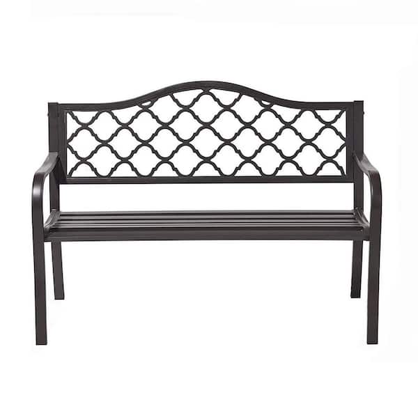 TIRAMISUBEST 2-Person Metal Outdoor Bench with Basket-Weave Design Backrest
