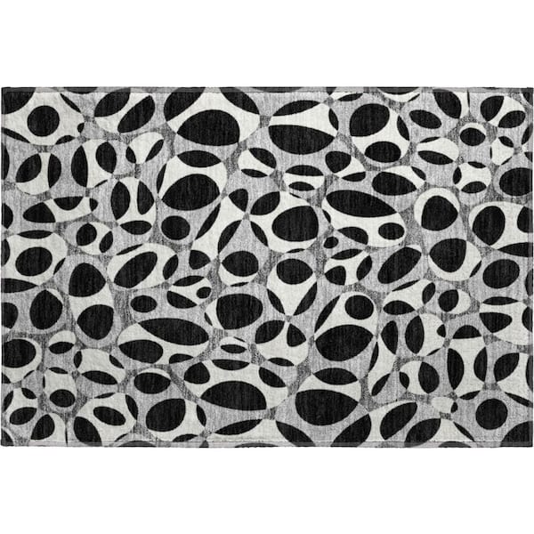 Mayfield Premium Machine Washable Abstract AMF2536 Black 3 ft. x 4 ft. Area Rug
