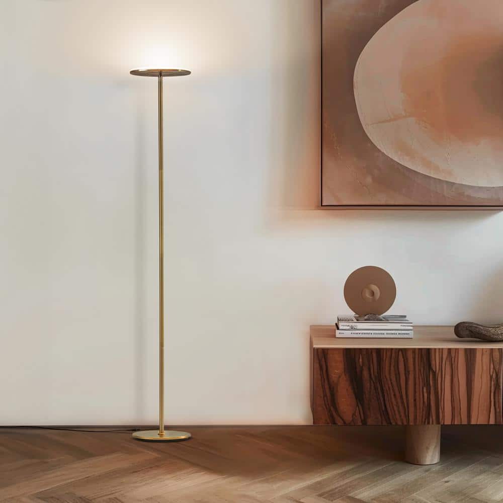Brass Adjustable LED Torchiere Floor Lamp with 3-Way Switch