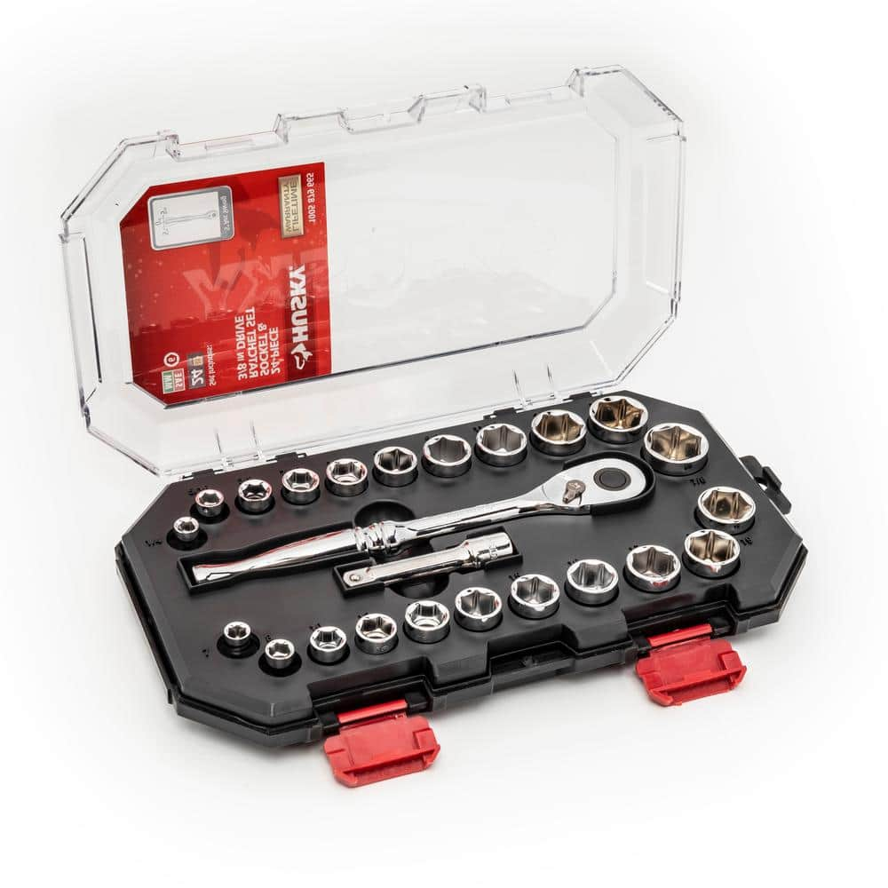 Husky 3/8 inch Drive 6-Point Pass-Thru Ratchet and Socket Set (28-Piece)