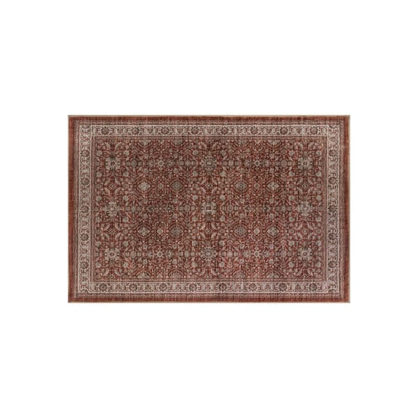 Traditional Allover Terracotta Red Machine Washable Non-Slip Backing 2 ft. x 4 ft. Red