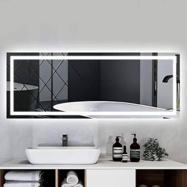 UPIKER 84 in. W x 32 in. H Large Rectangular Frameless Anti-Fog Ceiling Wall Mount Bathroom Vanity Mirror in Silver