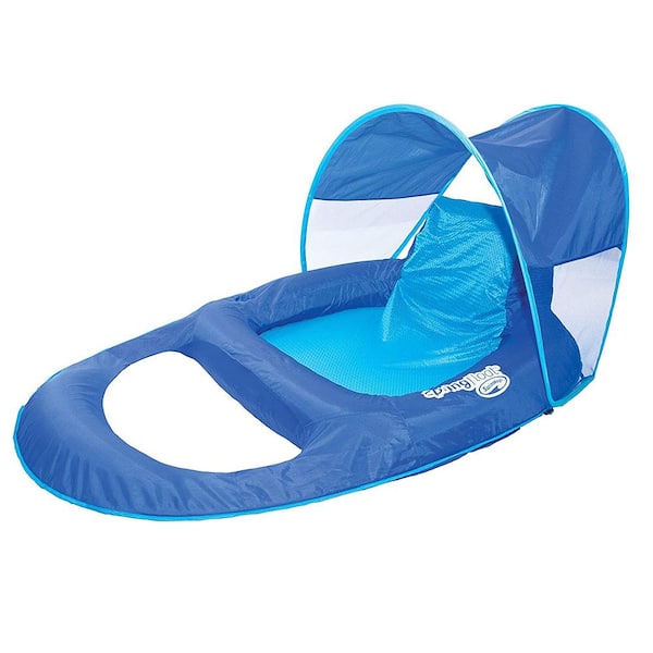 SwimWays Blue Spring Float Recliner with Canopy Water Summertime Lounge Seat