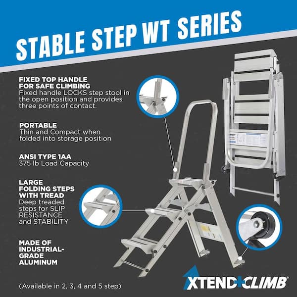 5-Step Ultra Duty Aluminum Folding Stool with Handrail with 375 lbs. Load Capacity ANSI Type IAA Duty Rating