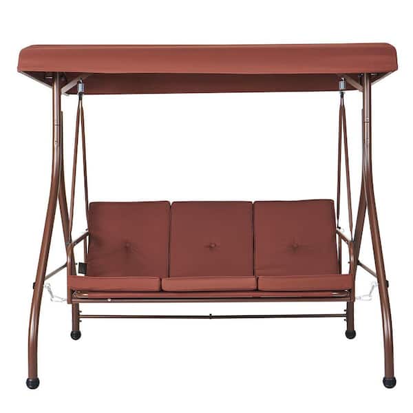 Miscool Avex 72.8 in. 3-Person Brown Metal Patio Swing