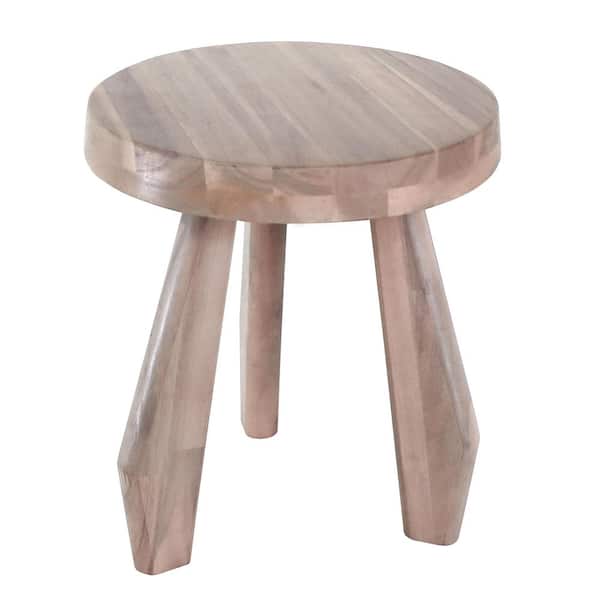 Terra 15 in. Rustic Coastal Acacia Wood Tripod Round Indoor/Outdoor Accent Stool, Light Wood