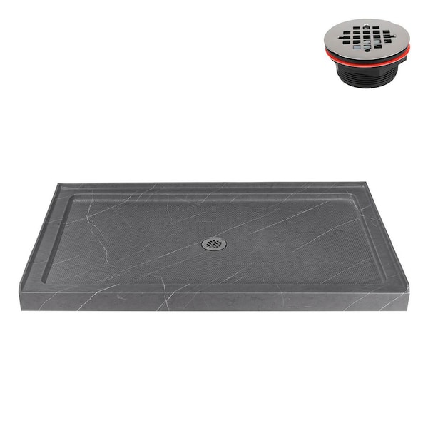 60 in. x 36 in. Alcove Acrylic Shower Pan Base in Matte Grey with Center Drain Included