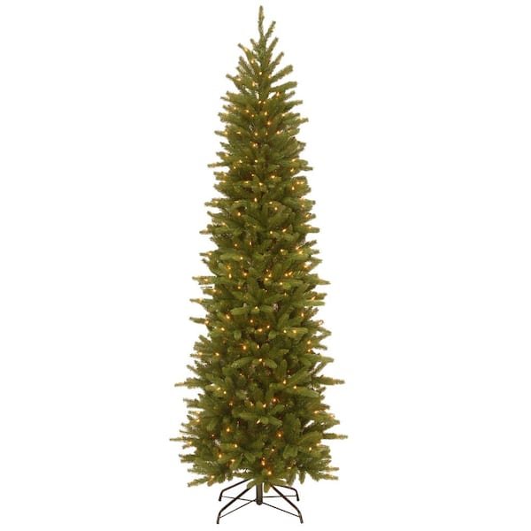 National Tree Company 7-1/2 ft. Feel Real Grande Fir Pencil Slim Hinged Artificial Christmas Tree with 350 Clear Lights