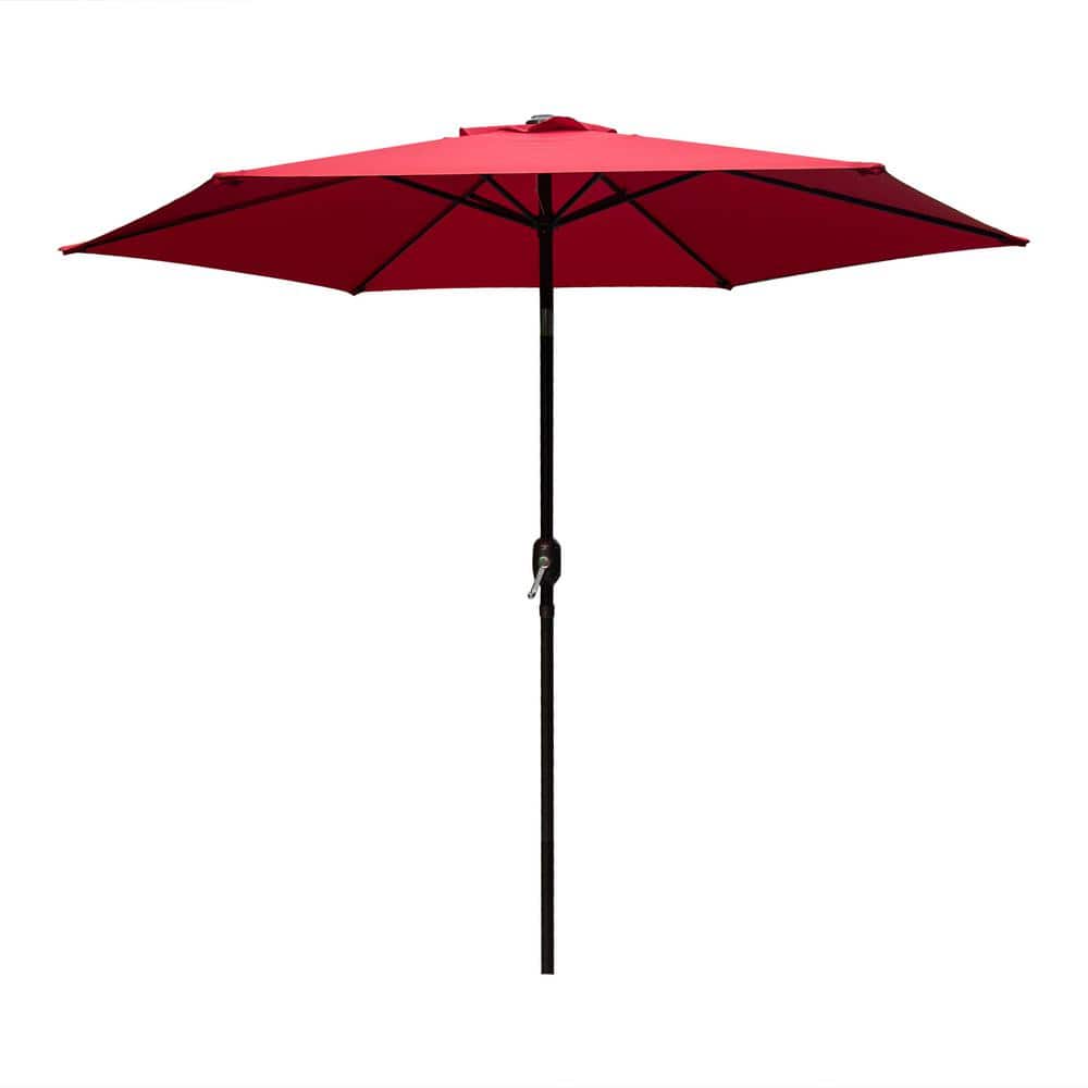 9 ft. Market Outdoor Patio Umbrella with Push Button Tilt and Crank in Red