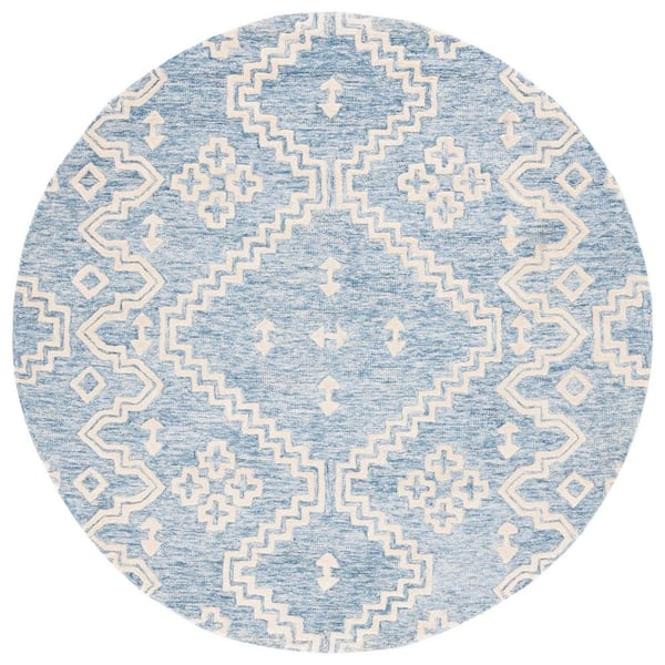 SAFAVIEH Abstract Blue/Ivory 6 ft. x 6 ft. Tribal Chevron Round Area Rug