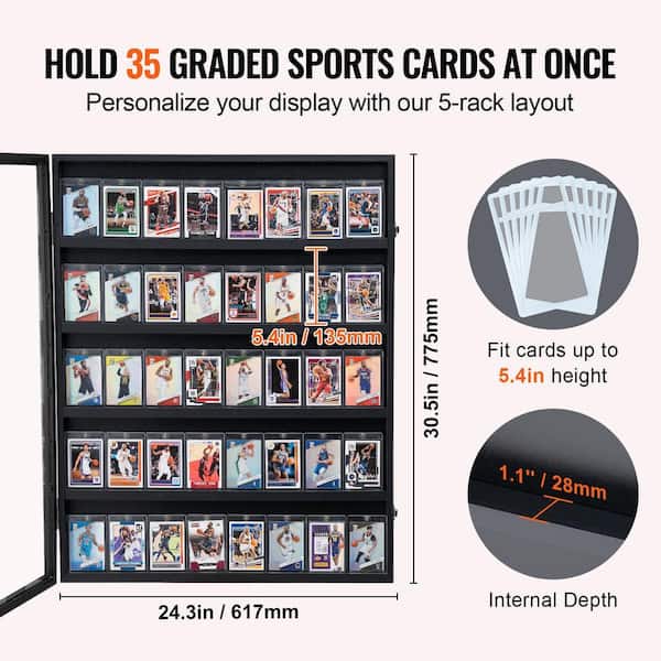 VEVOR 35 Graded Black Sports Card Display Case 24.3x30.5x2.1in. Card  Display Frame UV Protection Clear View PC Glass Lockable QYZSKJZX24338KR8ZV0