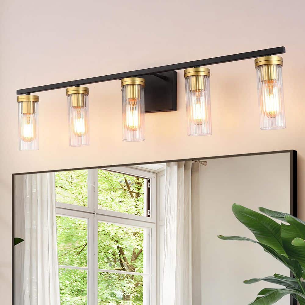 33 in. 5-Light Black and Brass Bathroom Vanity Light with Clear Glass Shades for Bathroom price history on PriceWatchPro