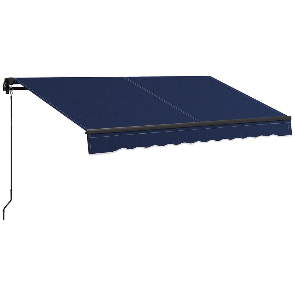 Retractable Awning 8.1 ft. x 9.6 ft. Blue Patio Awning Sunshade Shelter wit
