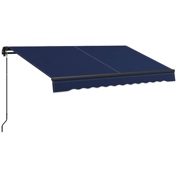 Retractable Awning 8.1 ft. x 9.6 ft. Blue Patio Awning Sunshade Shelter with Manual Crank Handle