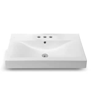 Mona Wall Mounted Vessel Bathroom Sink in White with 3 Faucet Holes