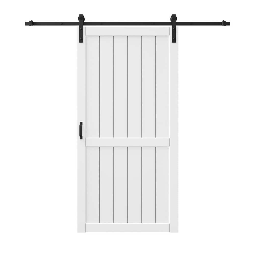 42 in. x 84 in. H Shape Panel White Primed without Soft Close MDF Sliding Barn Door with Hardware Kit for Bathroom price history on PriceWatchPro