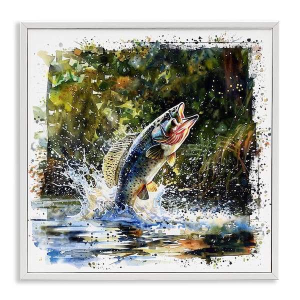 Stupell Industries Splashing Lake Bass by LSR Design Studio White Framed Animal Giclee Art Print 17 in. x 17 in.