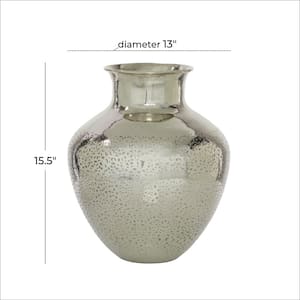 16 in. Silver Aluminum Metal Decorative Vase