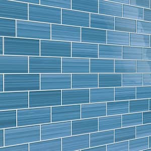 Hand Painted Rectangular 3 in. x 6 in. Astoria Blue 60 Glass tile (10 sq. ft./per Case)