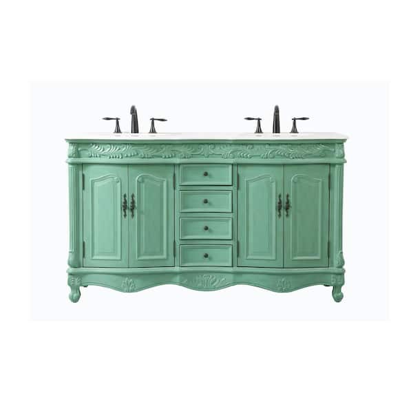 Unbranded Simply Living 60 in. W x 22 in. D x 36 in. H Bath Vanity in Vintage Mint with Ivory White Engineered Marble