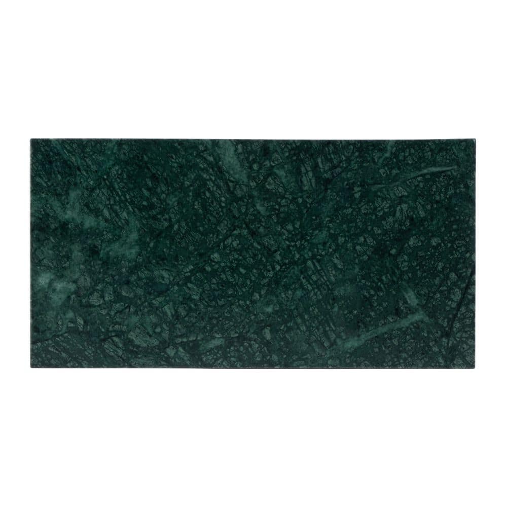 Koler 18 in. W Rectangular Green Marble, Leather and Metal Magazine End Table - thumbnail 3