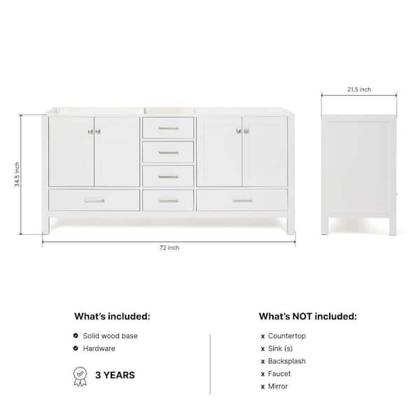 Cambridge 72 in. W x 21.5 in. D x 34.5 in. H Double Freestanding Bath Vanity Cabinet Only in White