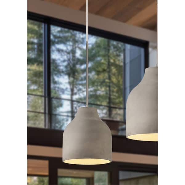 Sima 60-Watt 1-Light Burnished Nickel Teardrop Pendant Light with Natural Cement Shade, No Bulbs Included