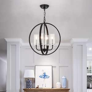 Springfield 4 -Light Shaded Globe Black Chandelier with Wrought Iron Accents