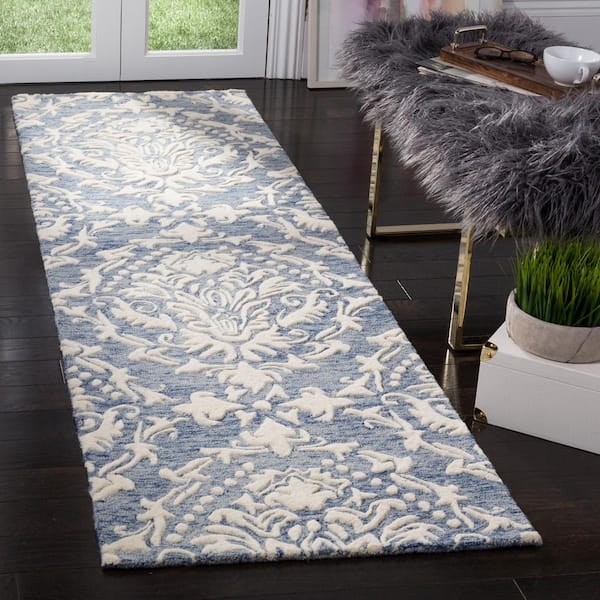 Blossom Blue/Ivory 2 ft. x 12 ft. Geometric Diamond Floral Runner Rug