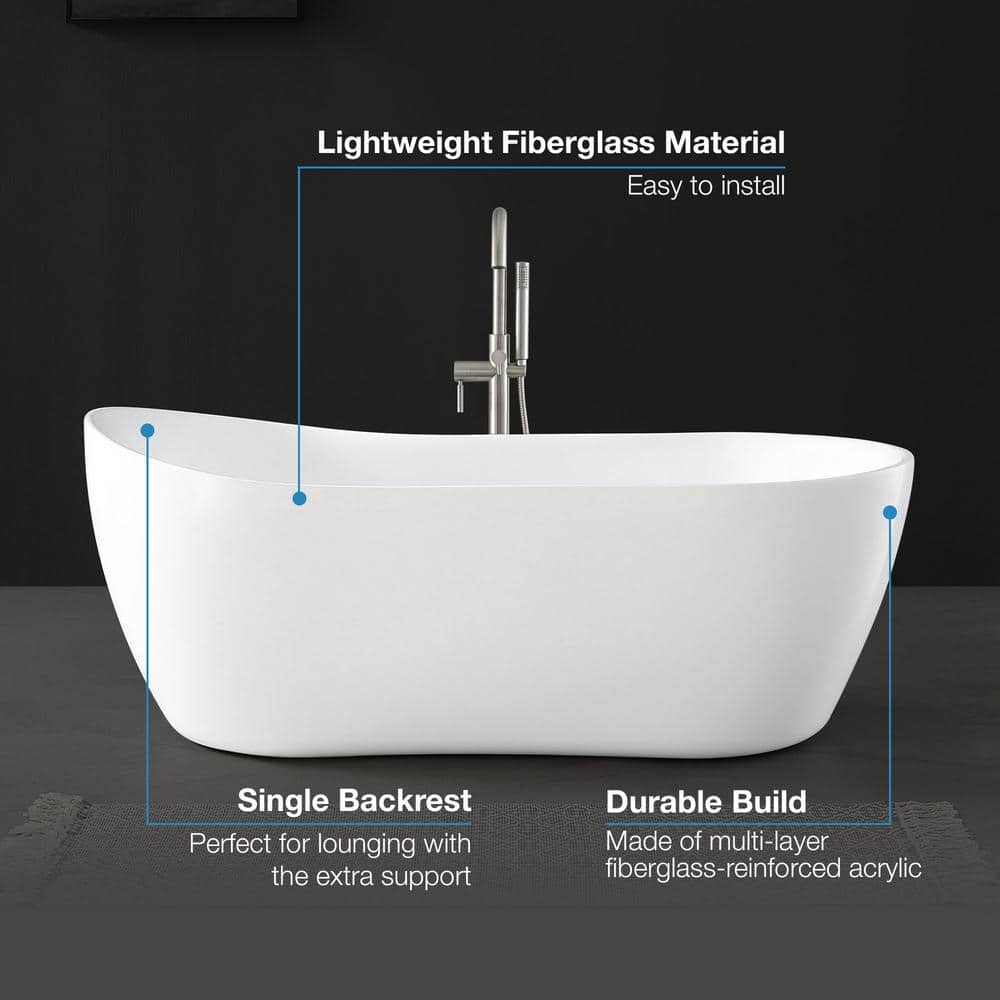 Isaac 58'' White Seamless Acrylic Freestanding Slipper Bathtub