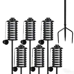 Citronella Torches (Set of 6), White 16 oz. Metal Garden Torches with 3-Prong Stake, 59 in. Outdoor Torches for Patio